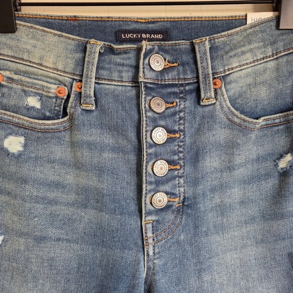 Lucky Brand Bridgette Denim Ankle Jeans Blue Distressed Exposed Button Fly 6 NEW - Picture 5 of 12